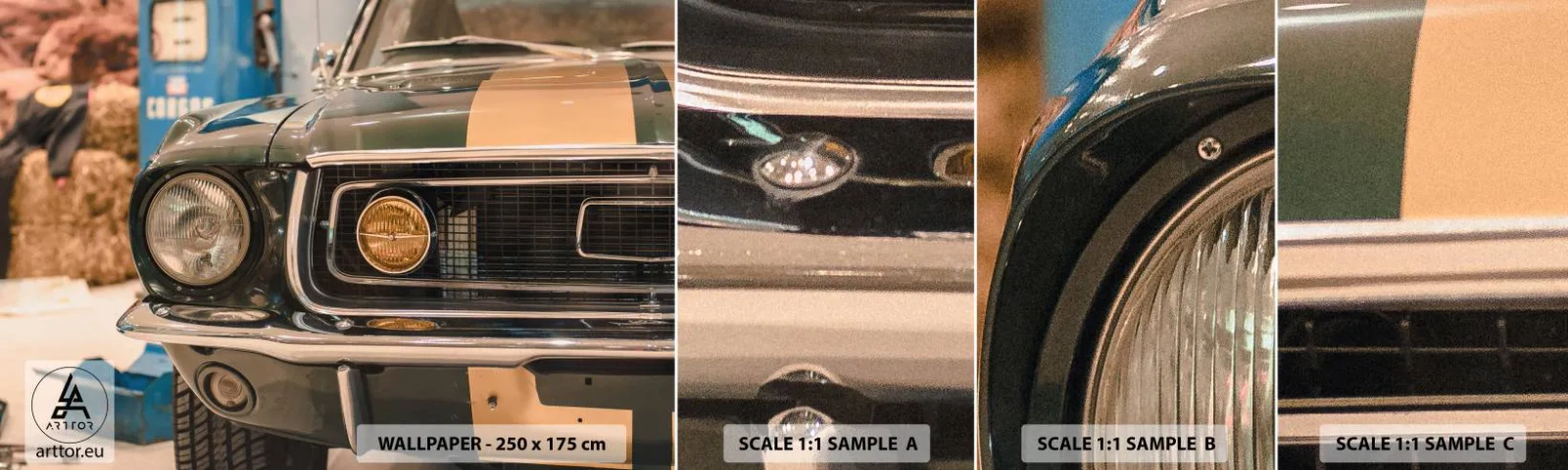 Échantillon De Papier Peint Standard Eco - Rencontre avec une légende - Voiture, Automobile, Vieille école - 100x30 cm