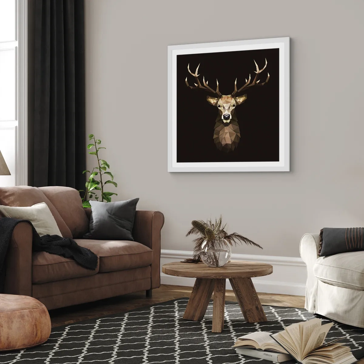 Affiche dans un cadre blanc - Poster - Cerf cubique - 60x60 cm
