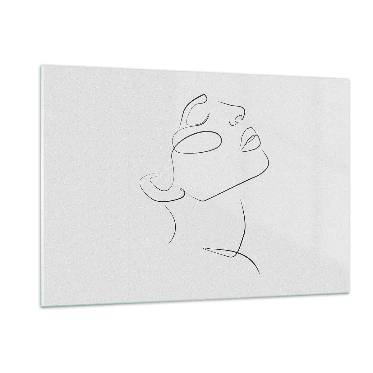 Impression sur verre - Image sur verre - Croquis de contour du visage d'une femme tourné vers le haut - 120x80cm - Méandre du rêve - Décoration murale moderne pour le salon et la chambre ARTTOR