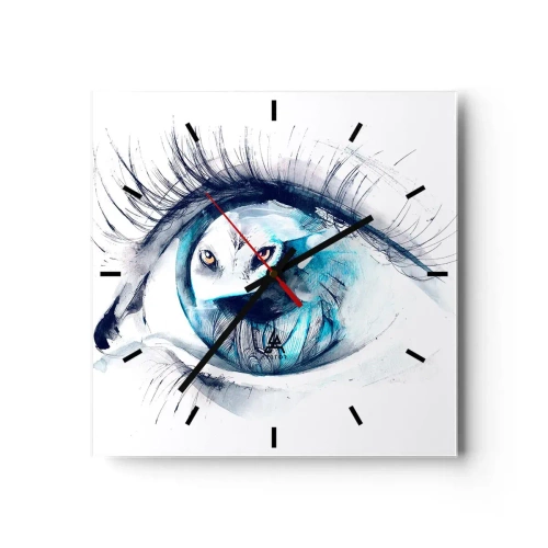 Horloge murale - Pendule murale - Un œil avec une image d'un hibou dans des tons bleus à l'aquarelle - 30x30cm - Face à face avec la nature sauvage - Décoration murale moderne pour le salon et la chambre ARTTOR
