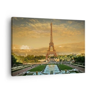 Impression sur toile - Image sur toile - La Tour Eiffel à Paris au coucher du soleil - 70x50cm - La reine de Paris - Décoration murale moderne pour le salon et la chambre ARTTOR