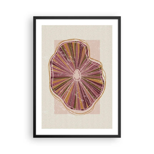 Affiche dans un cadre noir - Poster - Coupe transversale abstraite d'un arbre dans les tons de rose et de marron. - 50x70cm - Abstraction rayonnante - Décoration murale moderne pour le salon et la chambre ARTTOR