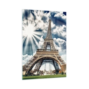 Impression sur verre - Image sur verre - La Tour Eiffel sous un ciel radieux - 50x70cm - La seule et unique sous le soleil - Décoration murale moderne pour le salon et la chambre ARTTOR