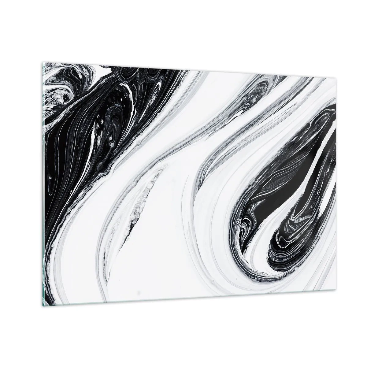 Impression sur verre - Image sur verre - Lignes tourbillonnantes noires et blanches ressemblant à du marbre dans un style abstrait - 100x70cm - Une combinaison d'opposés - Décoration murale moderne pour le salon et la chambre ARTTOR