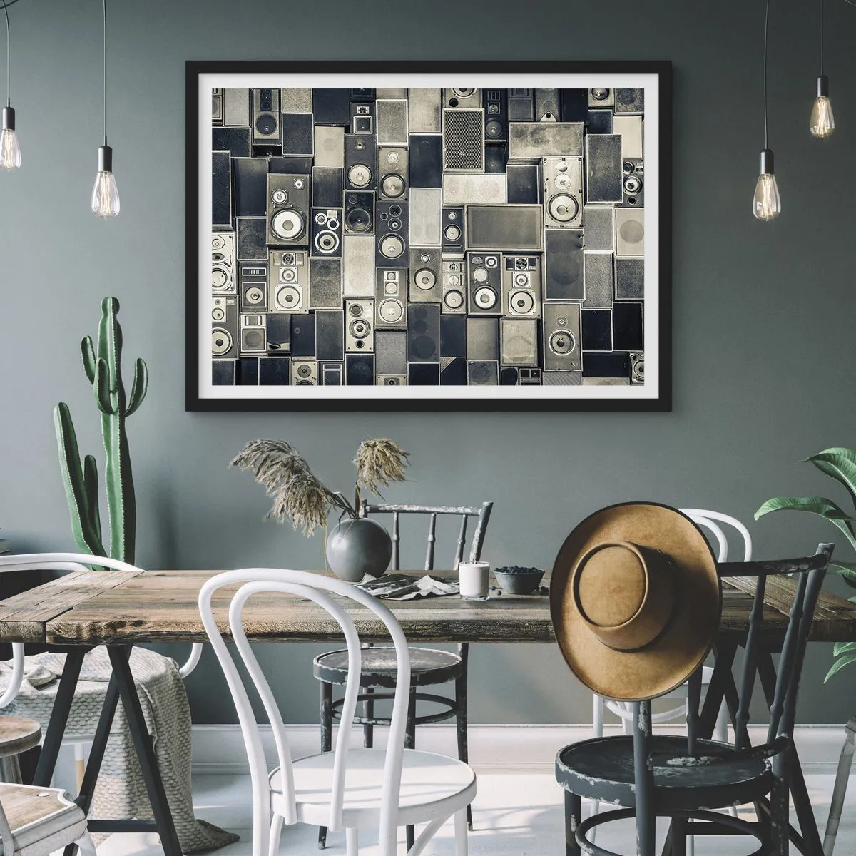 Affiche dans un cadre noir - Poster - Collection d'enceintes de style rétro - 100x70cm - Tout va bien - Décoration murale moderne pour le salon et la chambre ARTTOR