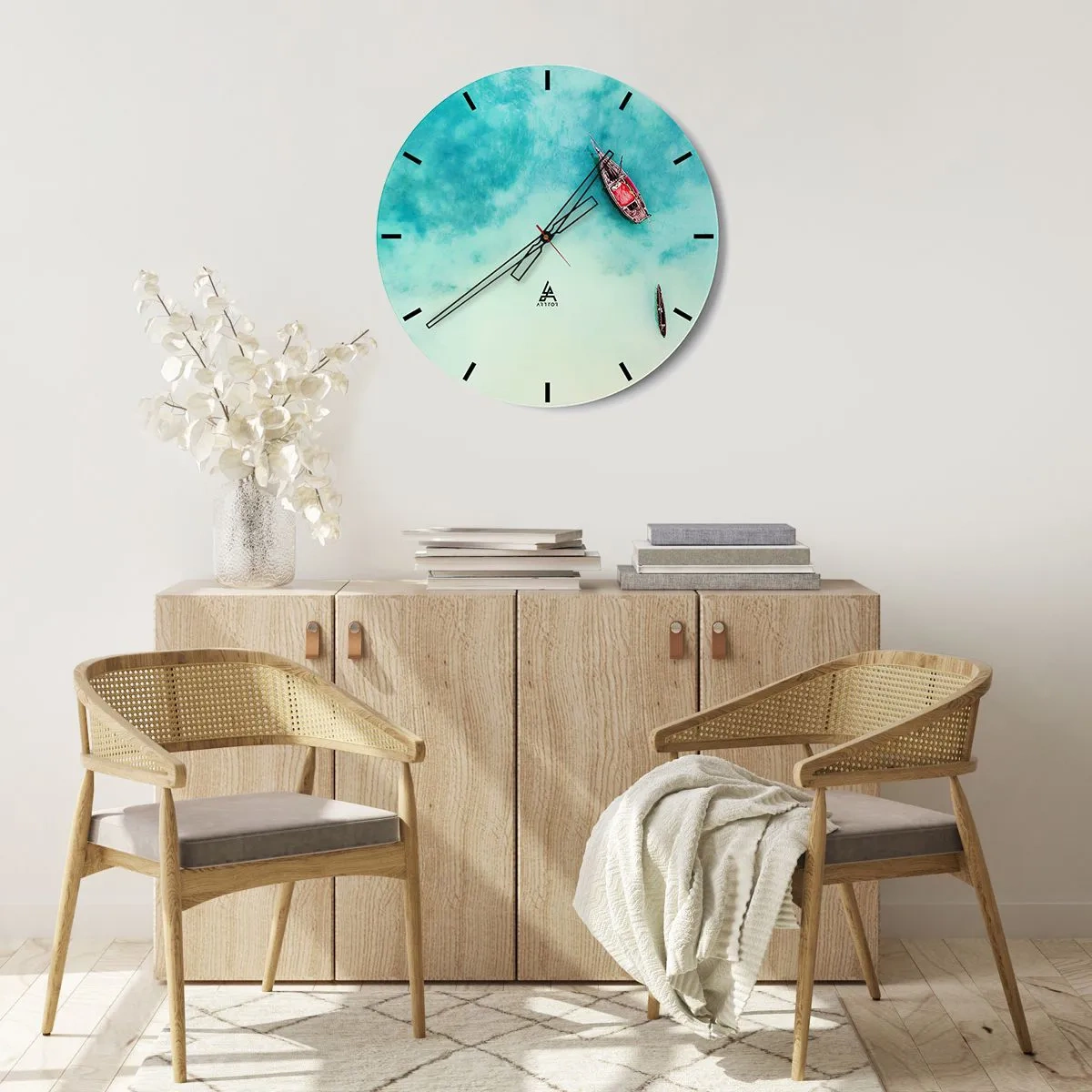 Horloge murale - Pendule murale - Bateaux sur l'eau turquoise - 30x30cm - Car sur les plages de Zanzibar, quand il y a un débordement d'eau... - Décoration murale moderne pour le salon, la cuisine et la chambre ARTTOR