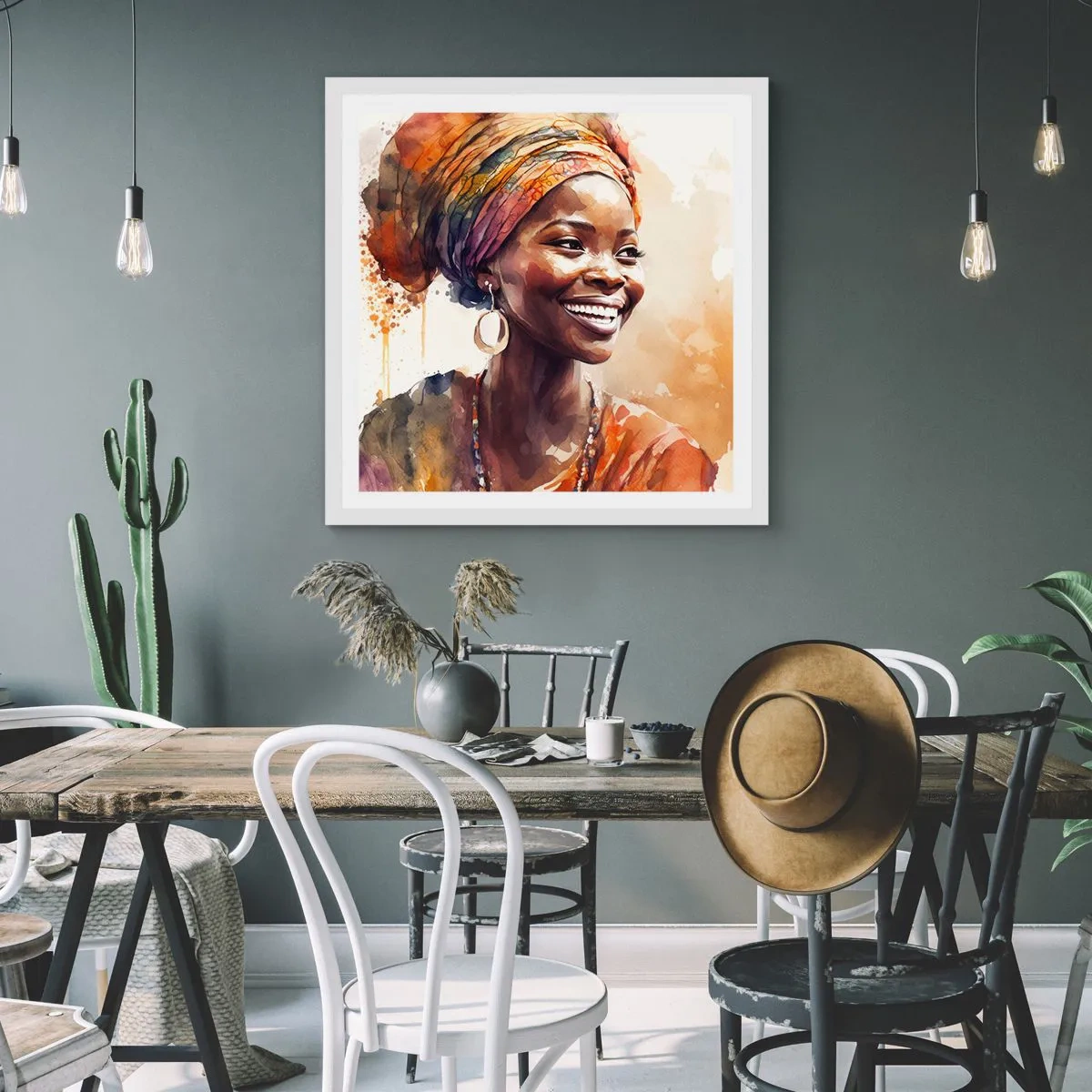Affiche dans un cadre blanc - Poster - reine africaine - 40x40 cm