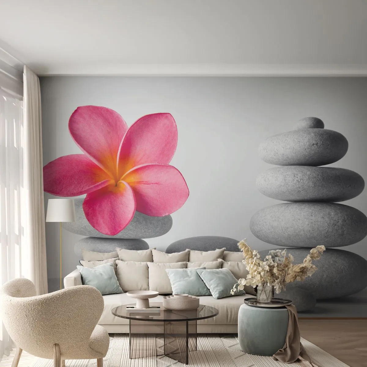 Papier Peint Photo Premium Sand - Pierre sur pierre, et sur cette pierre... - Fleur, Des pierres, Spa - 250x175 cm