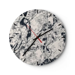 Horloge murale - Pendule murale - Composition abstraite dans les tons de noir et de gris - 30x30cm - Interpénétration des contraires - Décoration murale moderne pour le salon, la cuisine et la chambre ARTTOR