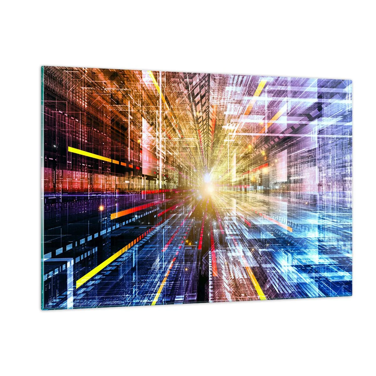 Impression sur verre - Image sur verre - Vision abstraite avec des lignes colorées et de la lumière - 120x80cm - Couloir lumineux - Décoration murale moderne pour le salon et la chambre ARTTOR