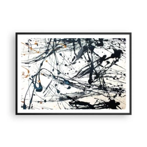 Affiche dans un cadre noir - Poster - Une peinture abstraite avec des éclaboussures de peinture dans des motifs dynamiques. - 100x70cm - Abstraction expressionniste - Décoration murale moderne pour le salon et la chambre ARTTOR