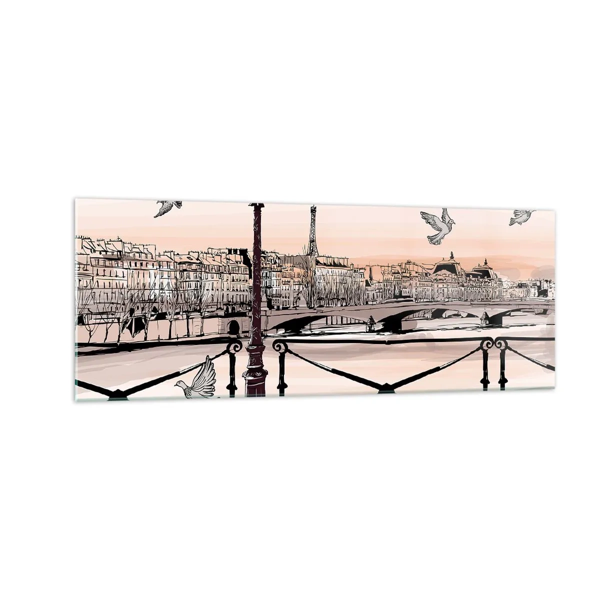 Impression sur verre - Image sur verre - Vue parisienne avec une lanterne et un pont - 140x50cm - Sur les toits de Paris - Décoration murale moderne pour le salon et la chambre ARTTOR