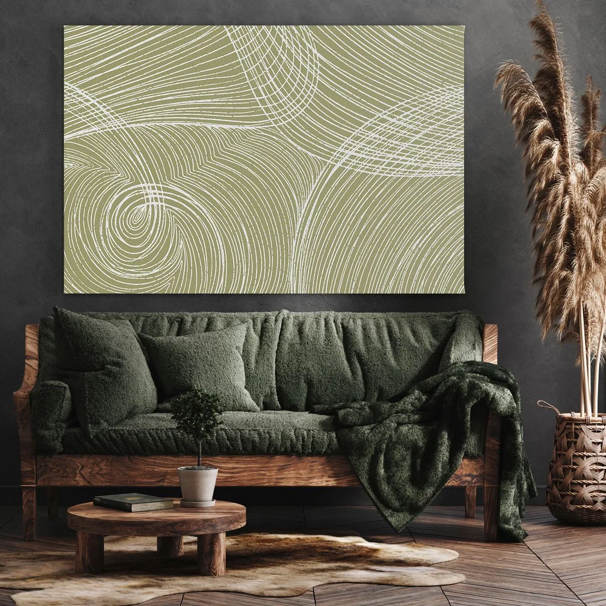 Impression sur toile - Image sur toile - Lignes vertes et blanches dans une composition abstraite - 120x80cm - Abstraction complexe de blanc - Décoration murale moderne pour le salon et la chambre ARTTOR