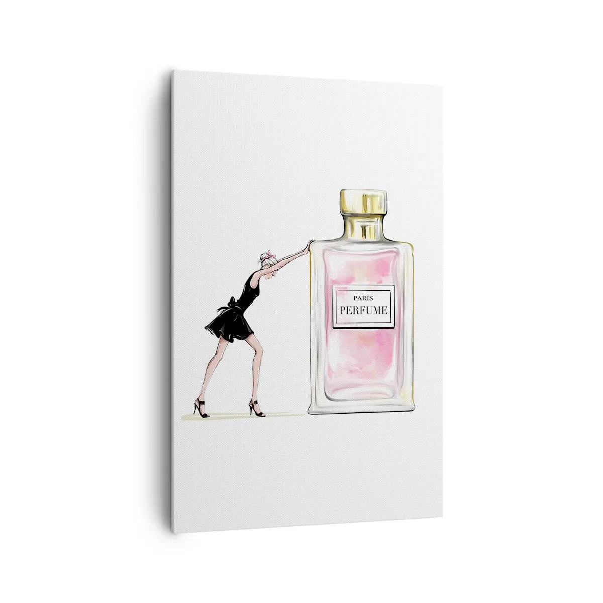 Impression sur toile - Image sur toile - Une femme en robe noire à côté d'un flacon de parfum - 80x120cm - L'essence des femmes - Décoration murale moderne pour le salon et la chambre ARTTOR