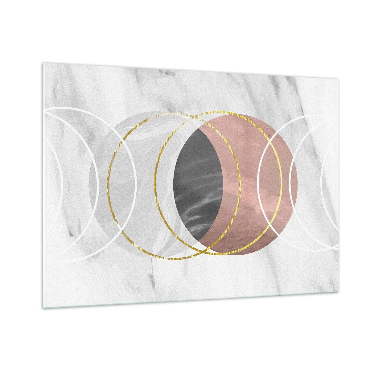 Impression sur verre - Image sur verre - Cercles géométriques dans des tons de cuivre, d'or et de marbre - 100x70cm - Musique des sphères - Décoration murale moderne pour le salon et la chambre ARTTOR