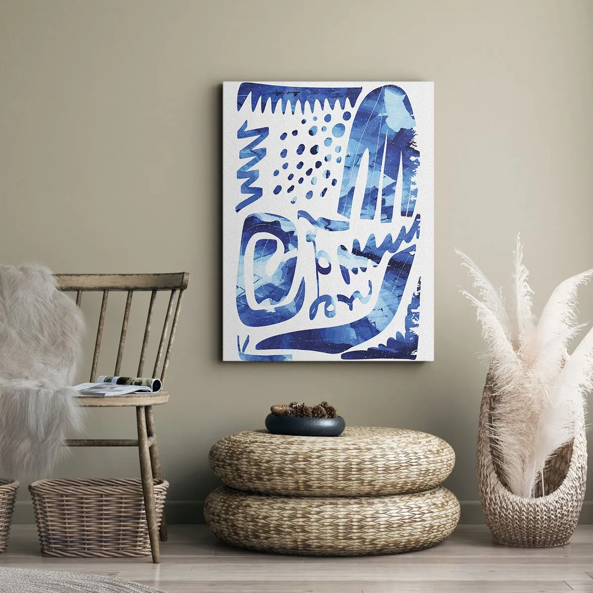 Impression sur toile - Image sur toile - Motif abstrait dans les tons de bleu - 50x70cm - Retour aux racines - Décoration murale moderne pour le salon et la chambre ARTTOR
