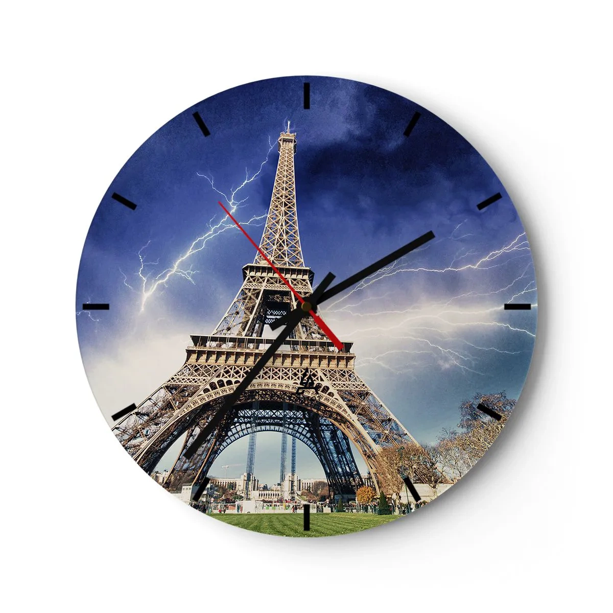 Horloge murale - Pendule murale - La Tour Eiffel pendant un orage dans un ciel sombre - 30x30cm - Maître des tempêtes - Décoration murale moderne pour le salon, la cuisine et la chambre ARTTOR