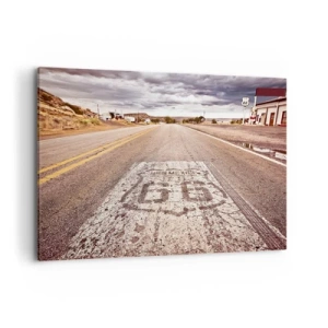 Impression sur toile - Image sur toile - Route 66 dans un climat désertique avec un ciel pittoresque - 120x80cm - Mother Road - une légende américaine - Décoration murale moderne pour le salon et la chambre ARTTOR