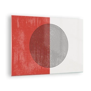 Impression sur verre - Image sur verre - Motif géométrique avec un cercle sur fond rouge et blanc - 70x50cm - Dans le mille - Décoration murale moderne pour le salon et la chambre ARTTOR