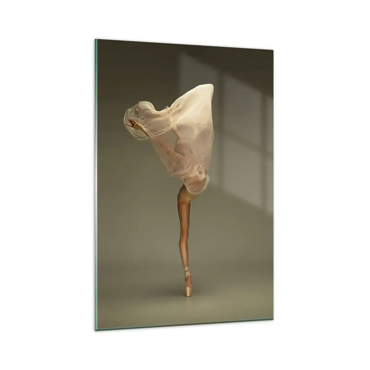 Impression sur verre - Image sur verre - Une danseuse flottant dans les airs avec du tissu - 80x120cm - Il va bientôt s'envoler - Décoration murale moderne pour le salon et la chambre ARTTOR