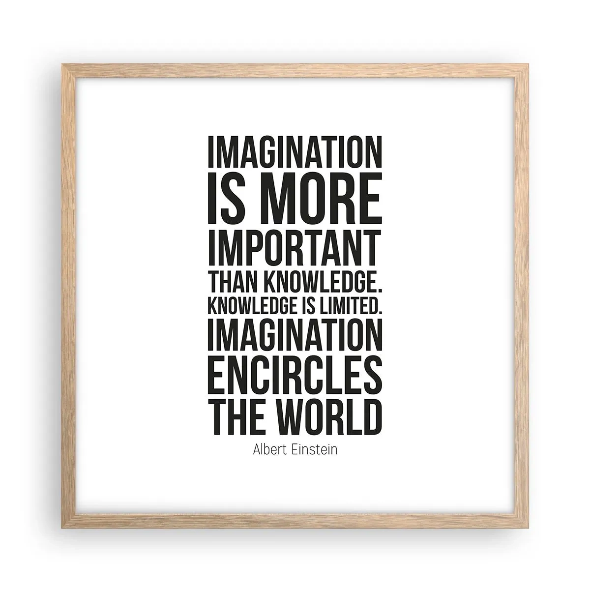 Affiche dans un chêne clair - Poster - Einstein sur le pouvoir de l'imagination - 50x50 cm