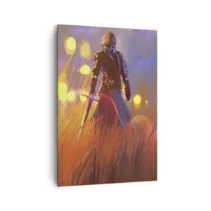 Impression sur toile - Image sur toile - La figure d'un chevalier à la lumière du soleil couchant dans un champ - 70x100cm - Chevalier errant - Décoration murale moderne pour le salon et la chambre ARTTOR