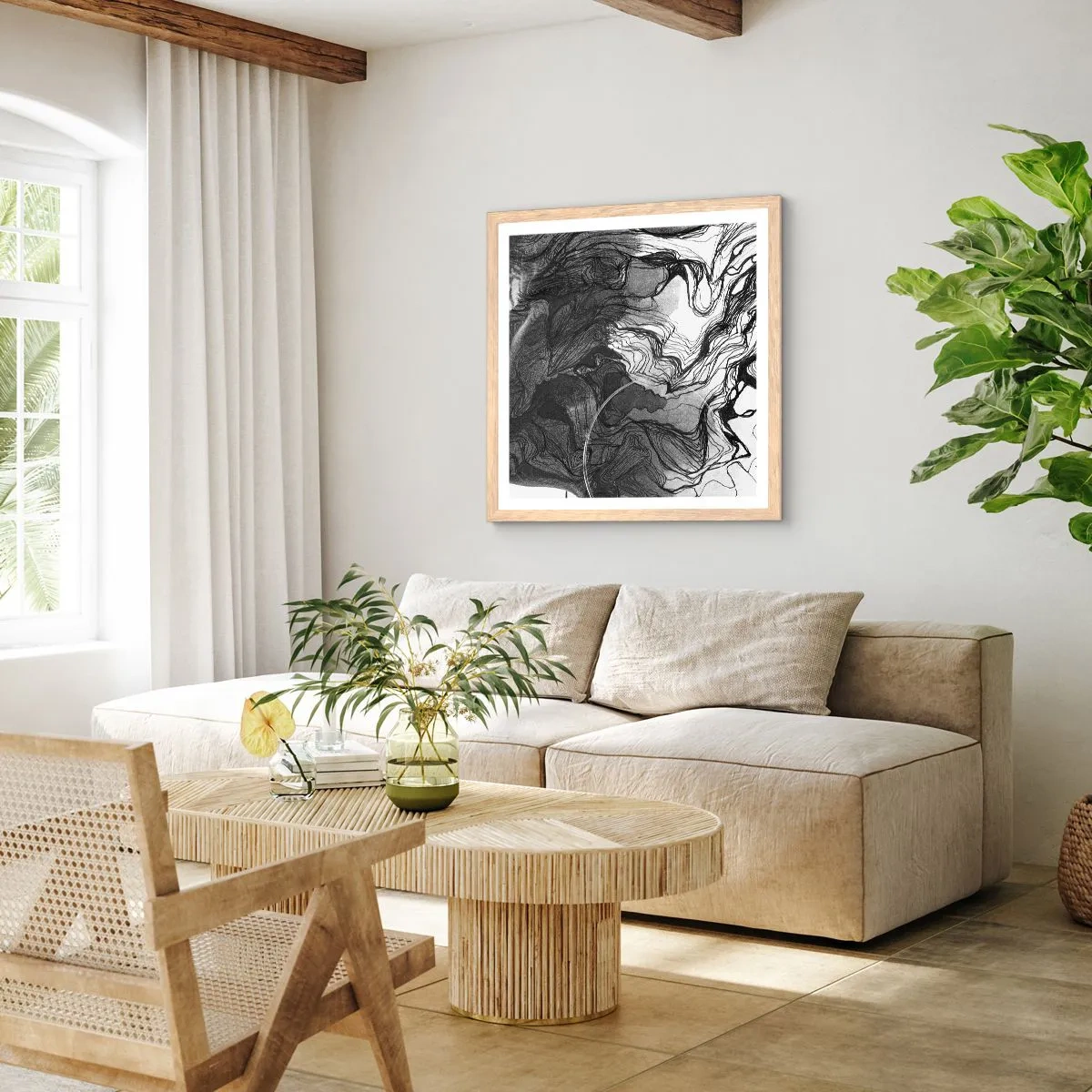 Affiche dans un chêne clair - Poster - Emmêlé dans les rêves - 60x60 cm