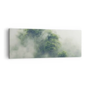 Impression sur toile - Image sur toile - Arbres verts dans un épais brouillard sur fond naturel - 140x50cm - Enveloppé de brouillard - Décoration murale moderne pour le salon et la chambre ARTTOR