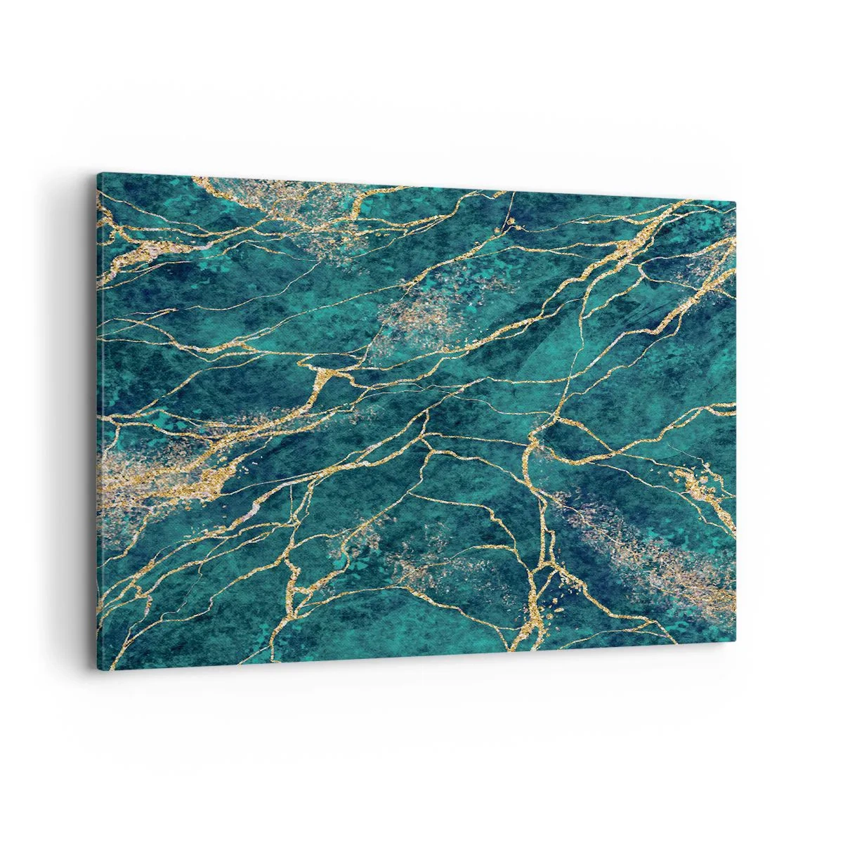 Impression sur toile - Image sur toile - Motif de marbre texturé dans des tons turquoise et or - 100x70cm - Mine d'or - Décoration murale moderne pour le salon et la chambre ARTTOR