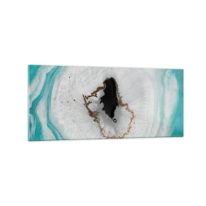 Impression sur verre - Image sur verre - Motif de géode abstrait dans des tons de turquoise, blanc et or - 120x50cm - Pénétrer à l'intérieur - Décoration murale moderne pour le salon et la chambre ARTTOR