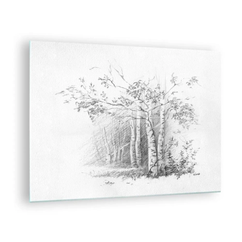 Impression sur verre - Image sur verre - Croquis d'une forêt de bouleaux aux tons monochromes - 70x50cm - Lumière d'une forêt de bouleaux - Décoration murale moderne pour le salon et la chambre ARTTOR
