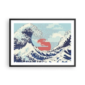 Affiche dans un cadre noir - Poster - Vagues de l'océan et coucher de soleil à la japonaise - 70x50cm - D'une inspiration japonnaise - Décoration murale moderne pour le salon et la chambre ARTTOR
