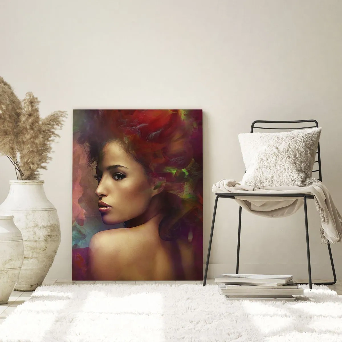 Impression sur verre - Image sur verre - Une femme aux reflets colorés créant un arrière-plan abstrait - 70x100cm - Plus beau qu'un arc-en-ciel, aussi délicat qu'un brouillard - Décoration murale moderne pour le salon et la chambre ARTTOR