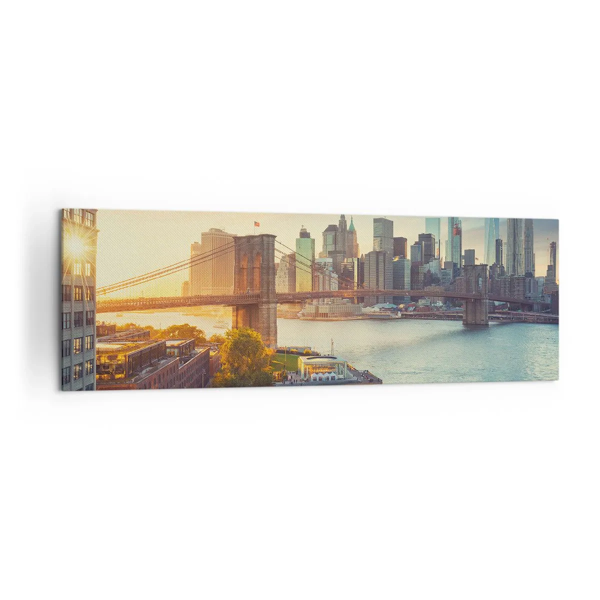 Impression sur toile - Image sur toile - Panorama de la ville avec le pont au coucher du soleil - 160x50cm - L'aube de la grande ville - Décoration murale moderne pour le salon et la chambre ARTTOR