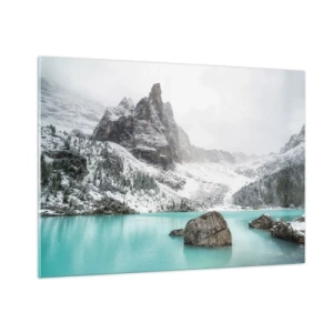 Impression sur verre - Image sur verre - Paysage d'hiver avec un lac turquoise - 100x70cm - Sur ses gardes - Décoration murale moderne pour le salon et la chambre ARTTOR