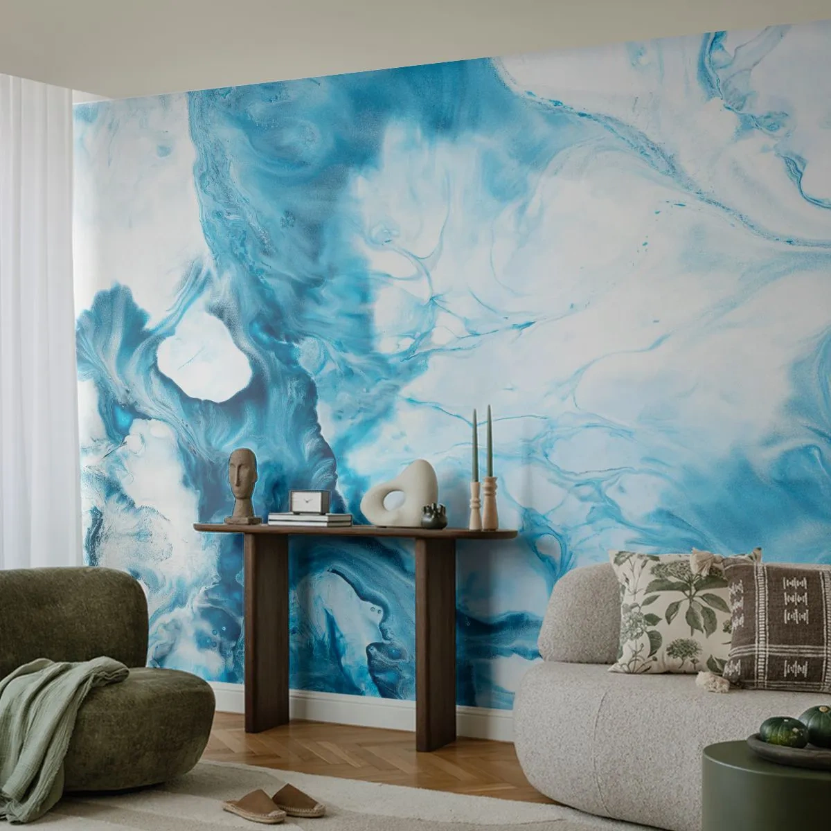 Papier Peint Photo Premium Sand - Concert de bleu - Abstraction, Morceau, Art moderne - 300x210 cm