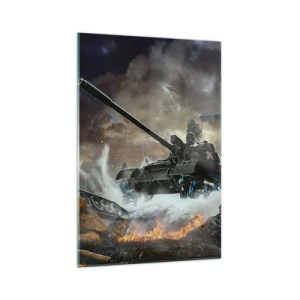 Impression sur verre - Image sur verre - Scène de bataille avec des chars et des avions en arrière-plan - 70x100cm - La bataille est terrible et belle - Décoration murale moderne pour le salon et la chambre ARTTOR