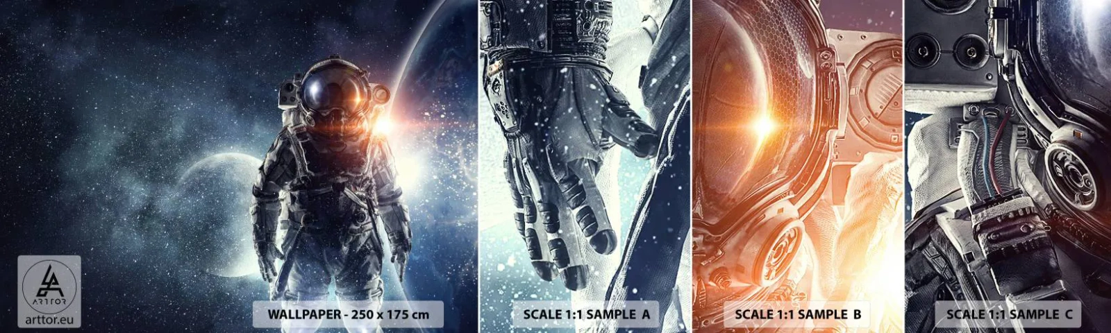 Échantillon de Papier Peint Autocollant Deluxe Sticker - Aventure spatiale - Cosmos, Astronaute, Étoiles - 100x30 cm