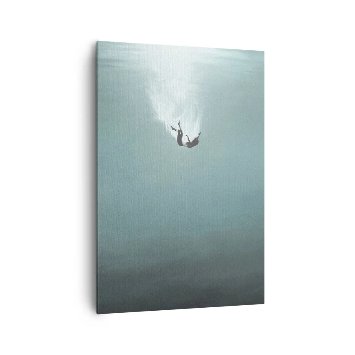 Impression sur toile - Image sur toile - Une silhouette immergée dans une eau turquoise profonde - 70x100cm - Dans les bras de l'océan - Décoration murale moderne pour le salon et la chambre ARTTOR