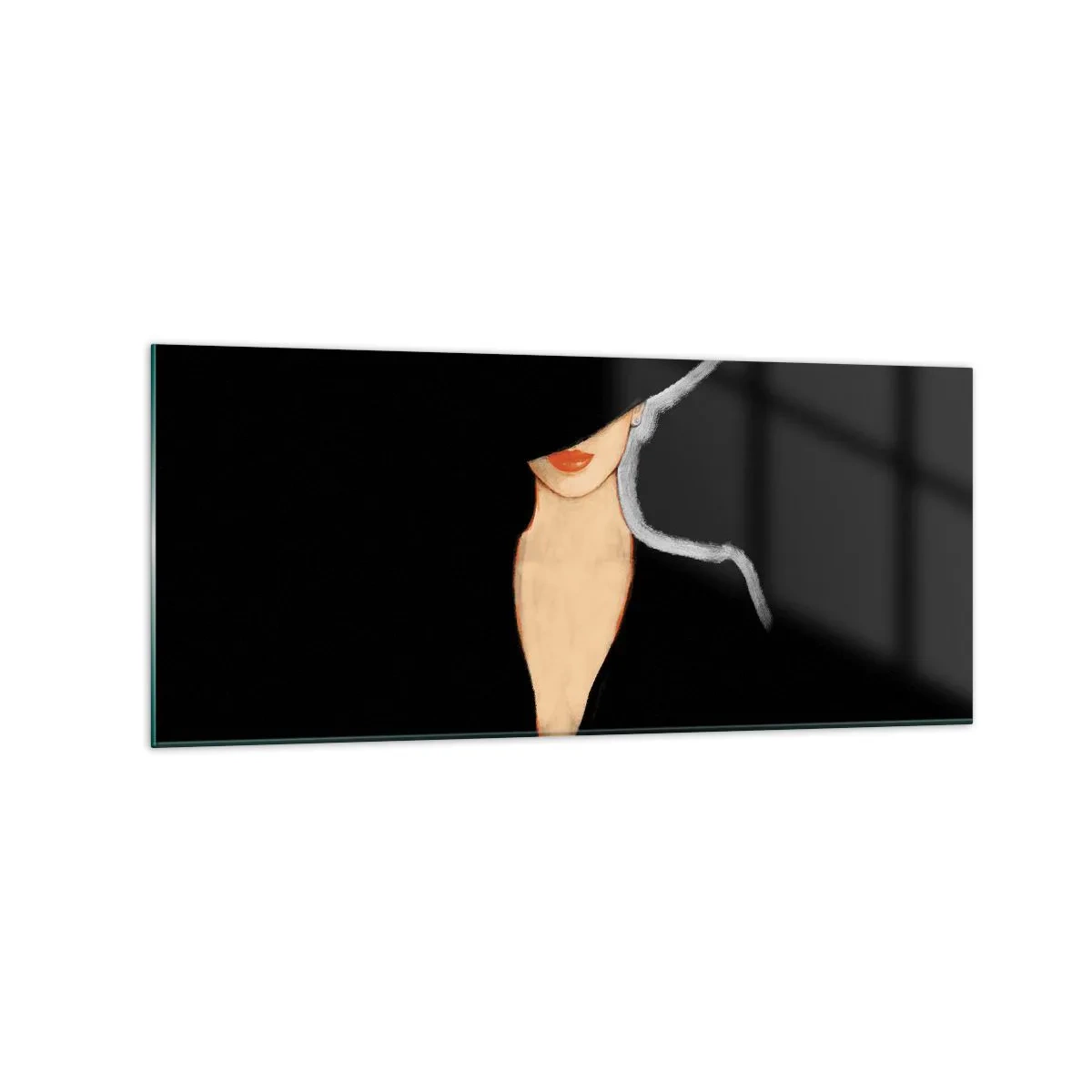 Impression sur verre - Image sur verre - Silhouette d'une femme au chapeau sur fond noir - 120x50cm - Élégance et style - Décoration murale moderne pour le salon et la chambre ARTTOR
