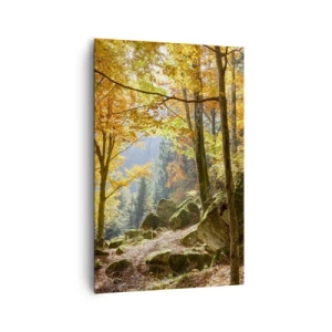 Impression sur toile - Image sur toile - Une forêt d'automne pleine de feuilles dorées et de soleil - 80x120cm - Il est temps de se détendre - Décoration murale moderne pour le salon et la chambre ARTTOR