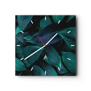 Horloge murale - Pendule murale - Gros plan de feuilles vertes sur fond sombre - 30x30cm - le vert lui-même - Décoration murale moderne pour le salon et la chambre ARTTOR