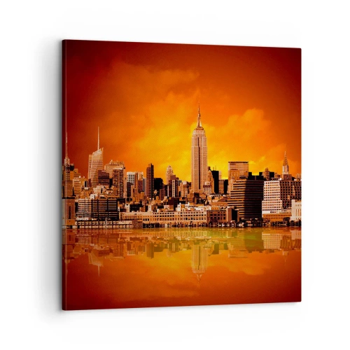 Impression sur toile - Image sur toile - Panorama de grande ville en jaune et bronze - 60x60 cm