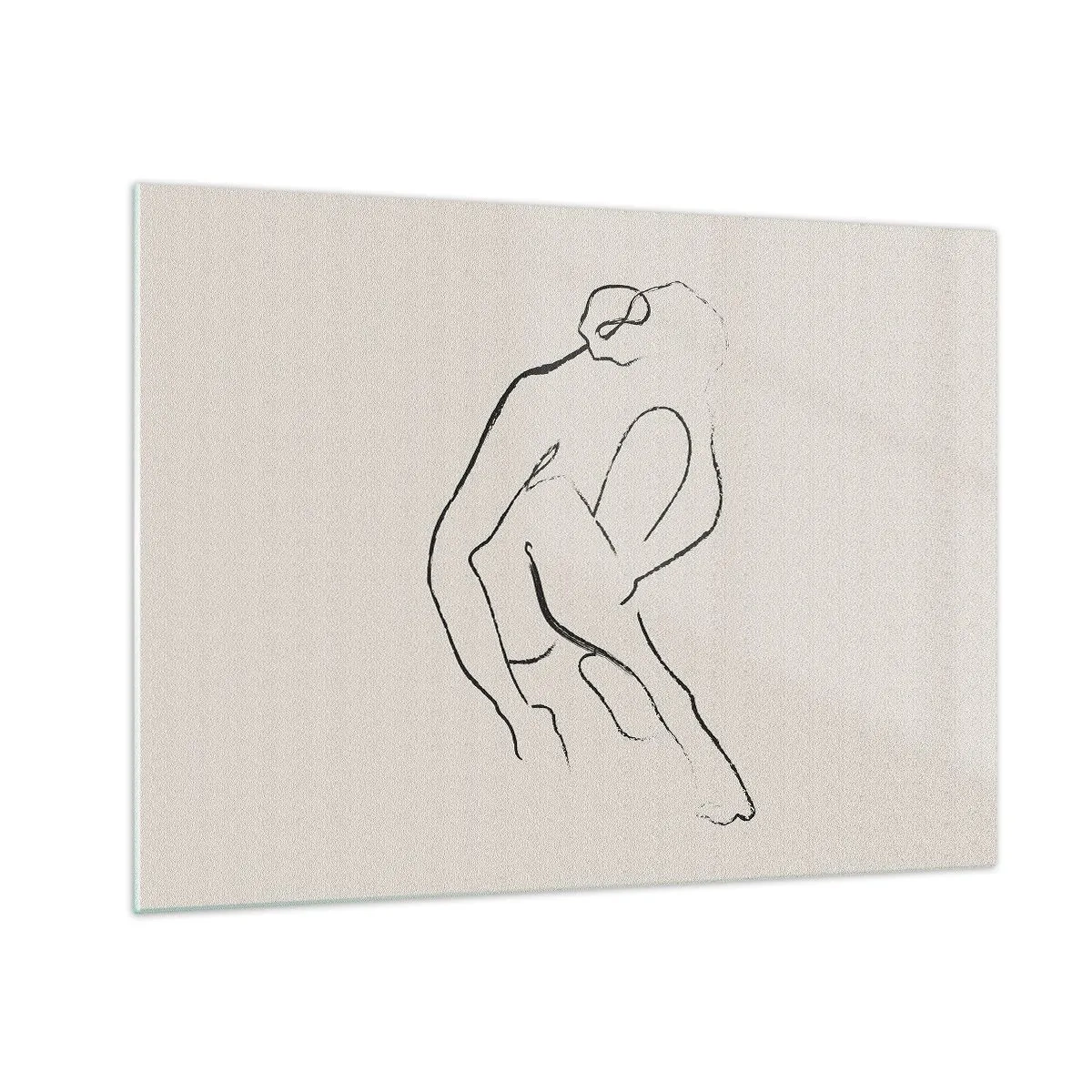 Impression sur verre - Image sur verre - Un croquis minimaliste d'une silhouette féminine en position assise. - 70x50cm - Croquis intime - Décoration murale moderne pour le salon et la chambre ARTTOR