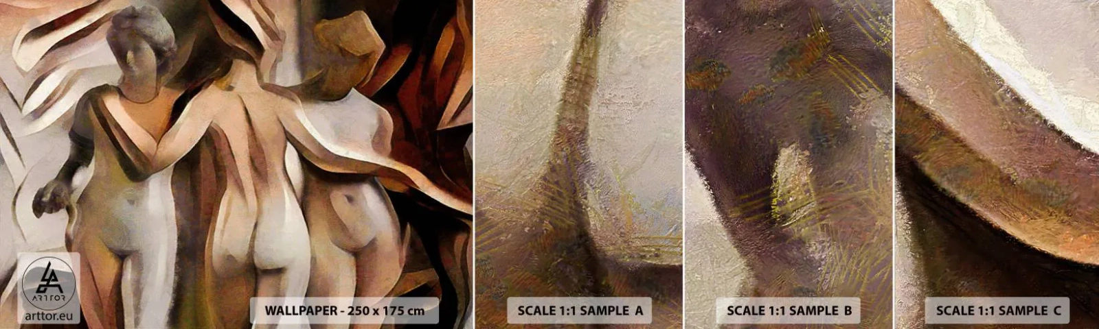 Échantillon de Papier Peint Autocollant Deluxe Sticker - Trois Grâces 2.0 - Femme, Cubisme, Morceau - 100x30 cm