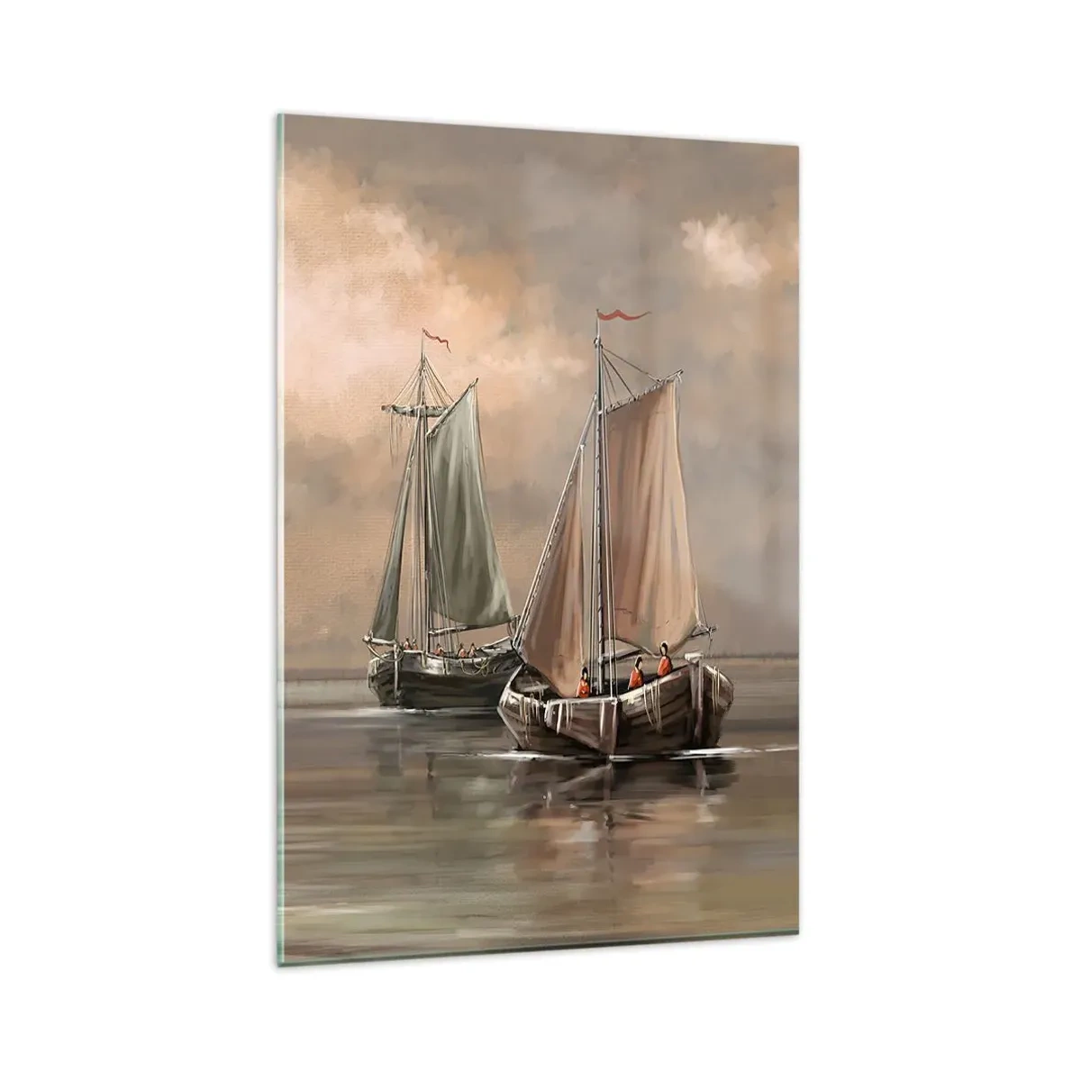 Impression sur verre - Image sur verre - Voiliers sur une mer calme dans un décor pastel - 80x120cm - Le retour des marins - Décoration murale moderne pour le salon et la chambre ARTTOR