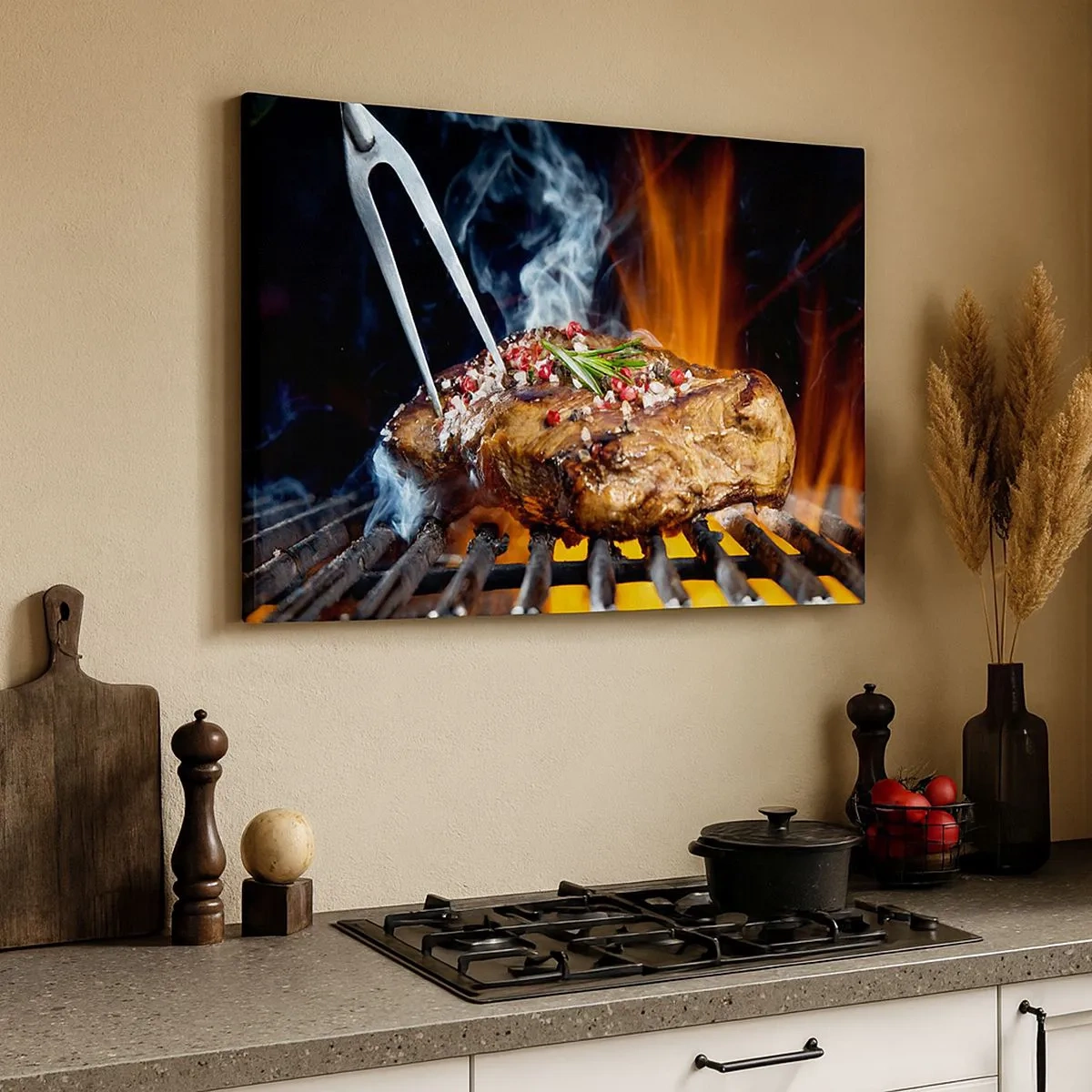 Impression sur toile - Image sur toile - Steak grillé sur un gril aux épices - 70x50cm - Juteux et parfumé - Décoration murale moderne pour le salon et la chambre ARTTOR