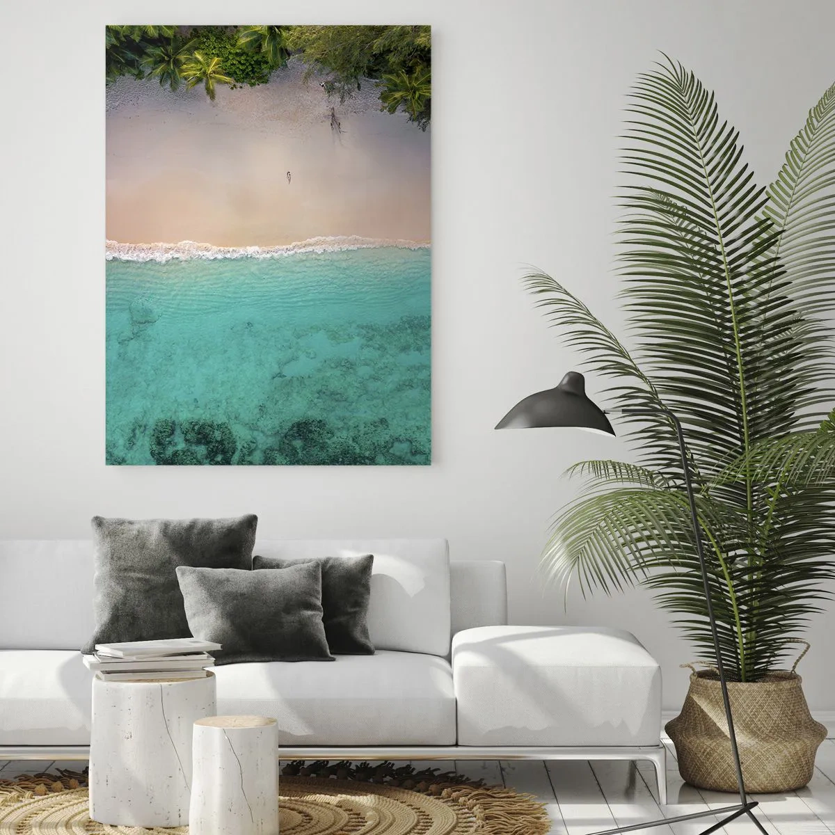 Impression sur verre - Image sur verre - Vue aérienne d'une plage tropicale aux eaux turquoises - 80x120cm - Plage paradisiaque - Décoration murale moderne pour le salon et la chambre ARTTOR