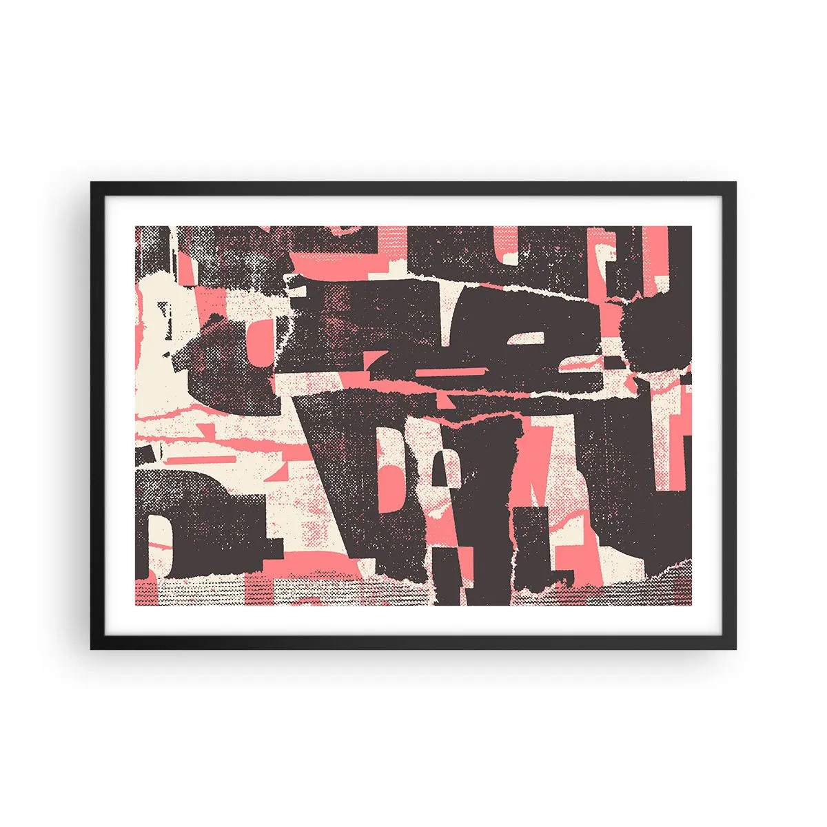 Affiche dans un cadre noir - Poster - Une composition abstraite dans les tons de rose et de marron. - 70x50cm - Tout ce tapage - Décoration murale moderne pour le salon et la chambre ARTTOR
