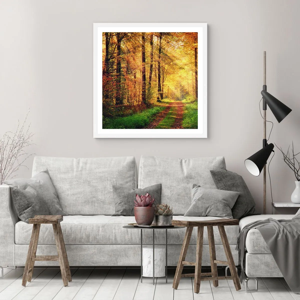 Affiche dans un cadre blanc - Poster - Silence d'or en forêt - 40x40 cm